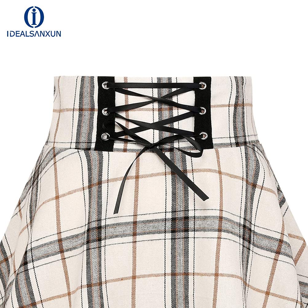 IDEALSANXUN Gothic Plaid Mini Skirts for Womens Short High Waist Plaid Skirts