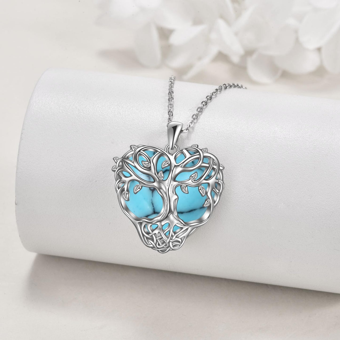 CRMAD Tree of Life Necklace Jewelry Sterling Silver Celtic Moonstone/Turquoise Pandant Gifts for Women