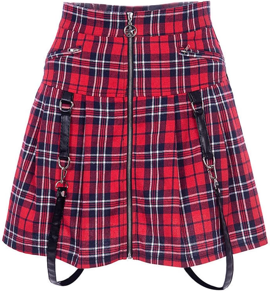 IDEALSANXUN Gothic Plaid Mini Skirts for Womens Short High Waist Plaid Skirts