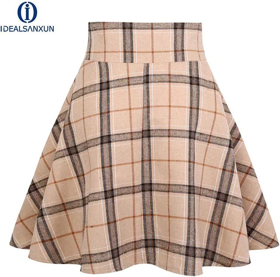 IDEALSANXUN Gothic Plaid Mini Skirts for Womens Short High Waist Plaid Skirts