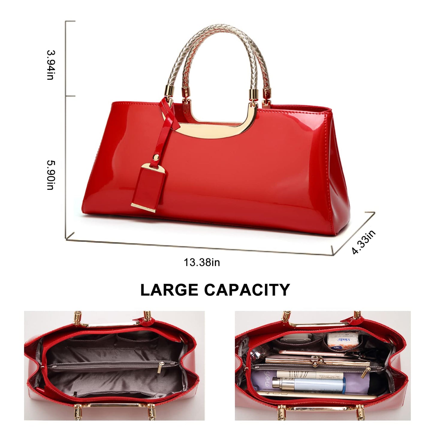 jessie Patent Leather Structured Shoulder Handbag Women Evening Party Satchel Crossbody Top Handle Bags