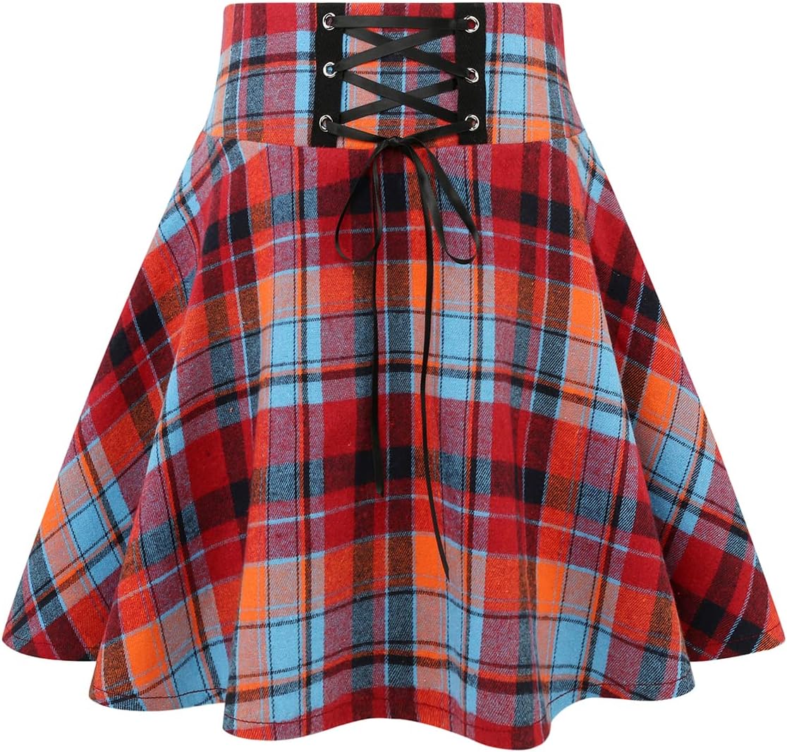 IDEALSANXUN Gothic Plaid Mini Skirts for Womens Short High Waist Plaid Skirts