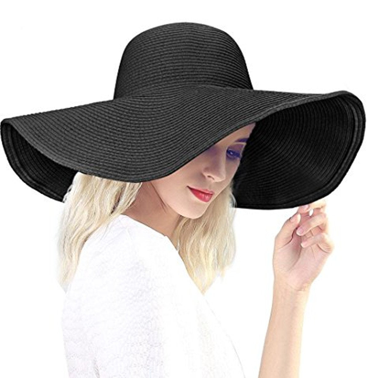 Baonmy Women’s Ridge Wide Brim Sun Hat Beachwear Summer Straw Hat