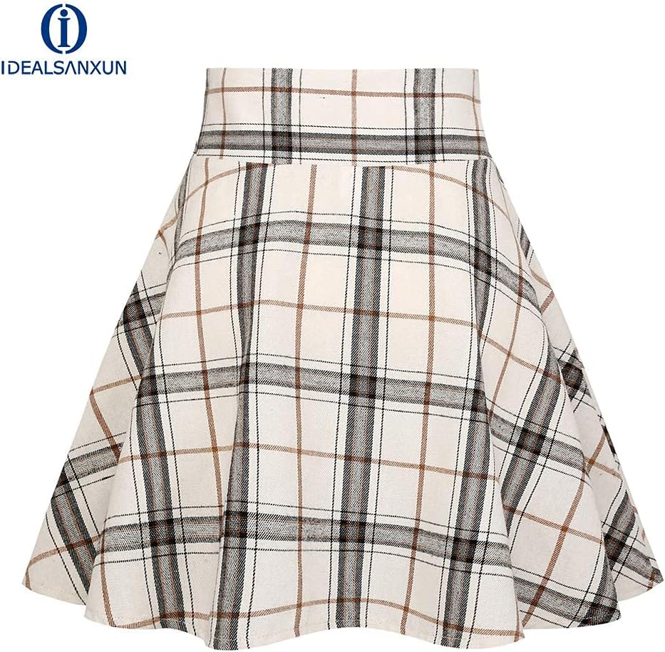 IDEALSANXUN Gothic Plaid Mini Skirts for Womens Short High Waist Plaid Skirts