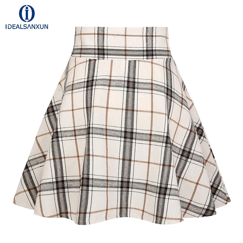 IDEALSANXUN Gothic Plaid Mini Skirts for Womens Short High Waist Plaid Skirts