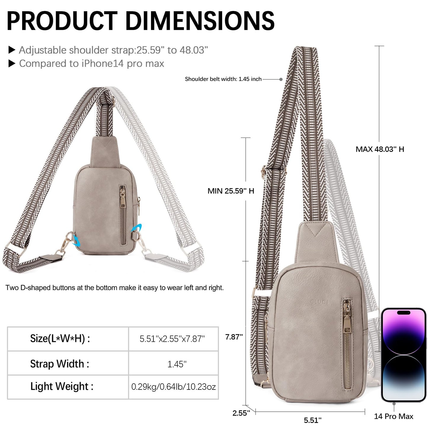 CLUCI Sling Bag Women Fanny Pack Crossbody Bag for Women Fashion Waist Pack with Guitar Strap Beige with Brown