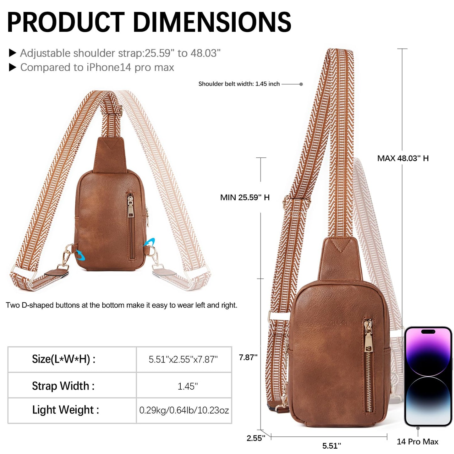 CLUCI Sling Bag Women Fanny Pack Crossbody Bag for Women Fashion Waist Pack with Guitar Strap Beige with Brown