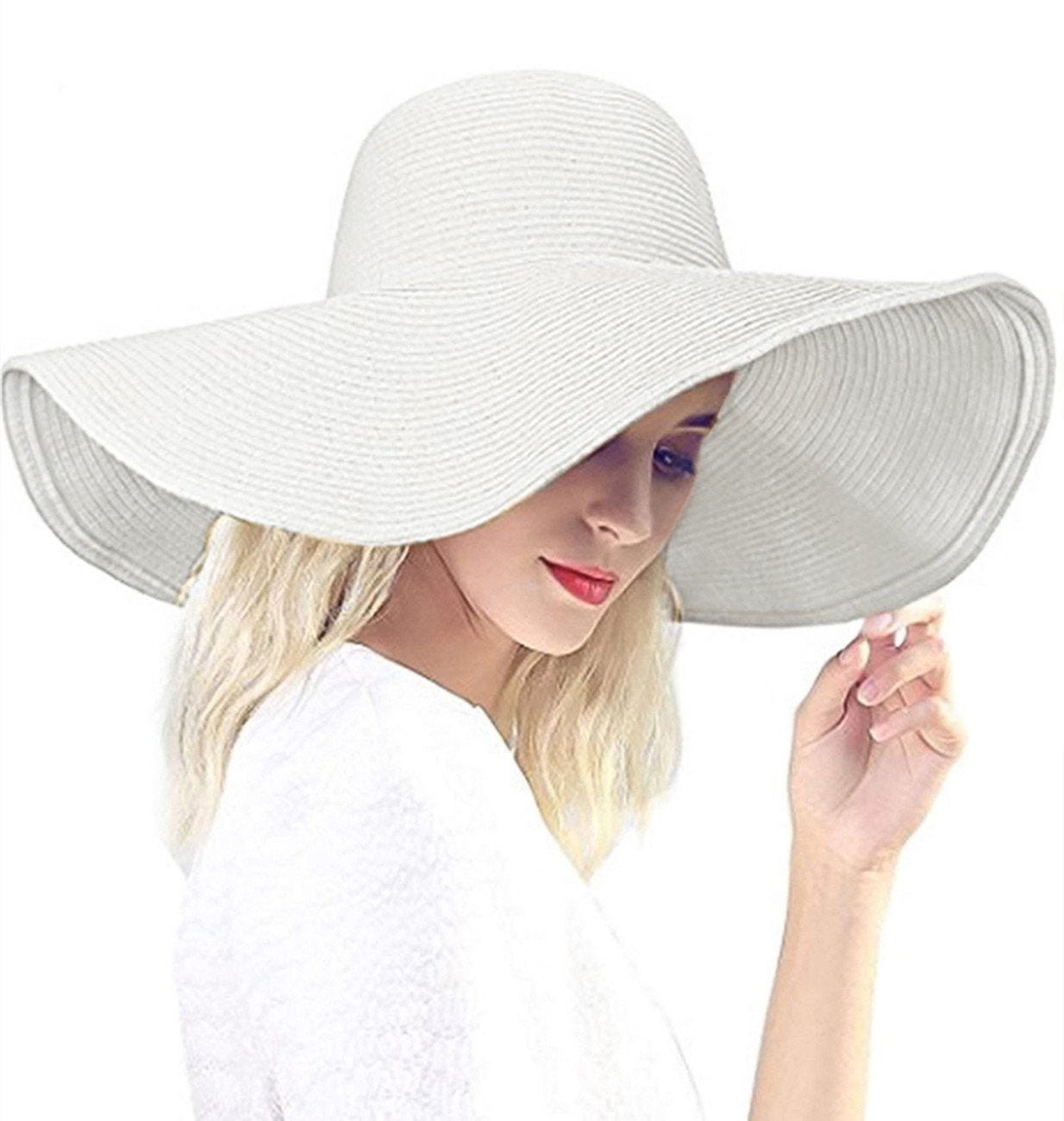 Baonmy Women’s Ridge Wide Brim Sun Hat Beachwear Summer Straw Hat