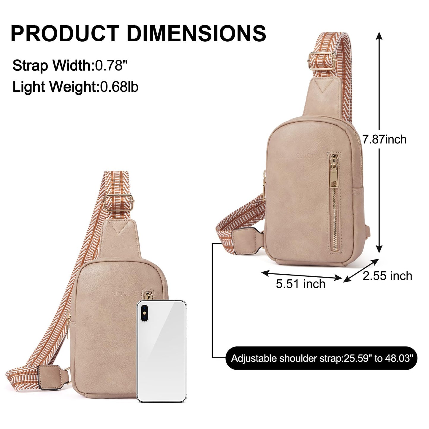 CLUCI Sling Bag Women Fanny Pack Crossbody Bag for Women Fashion Waist Pack with Guitar Strap Beige with Brown