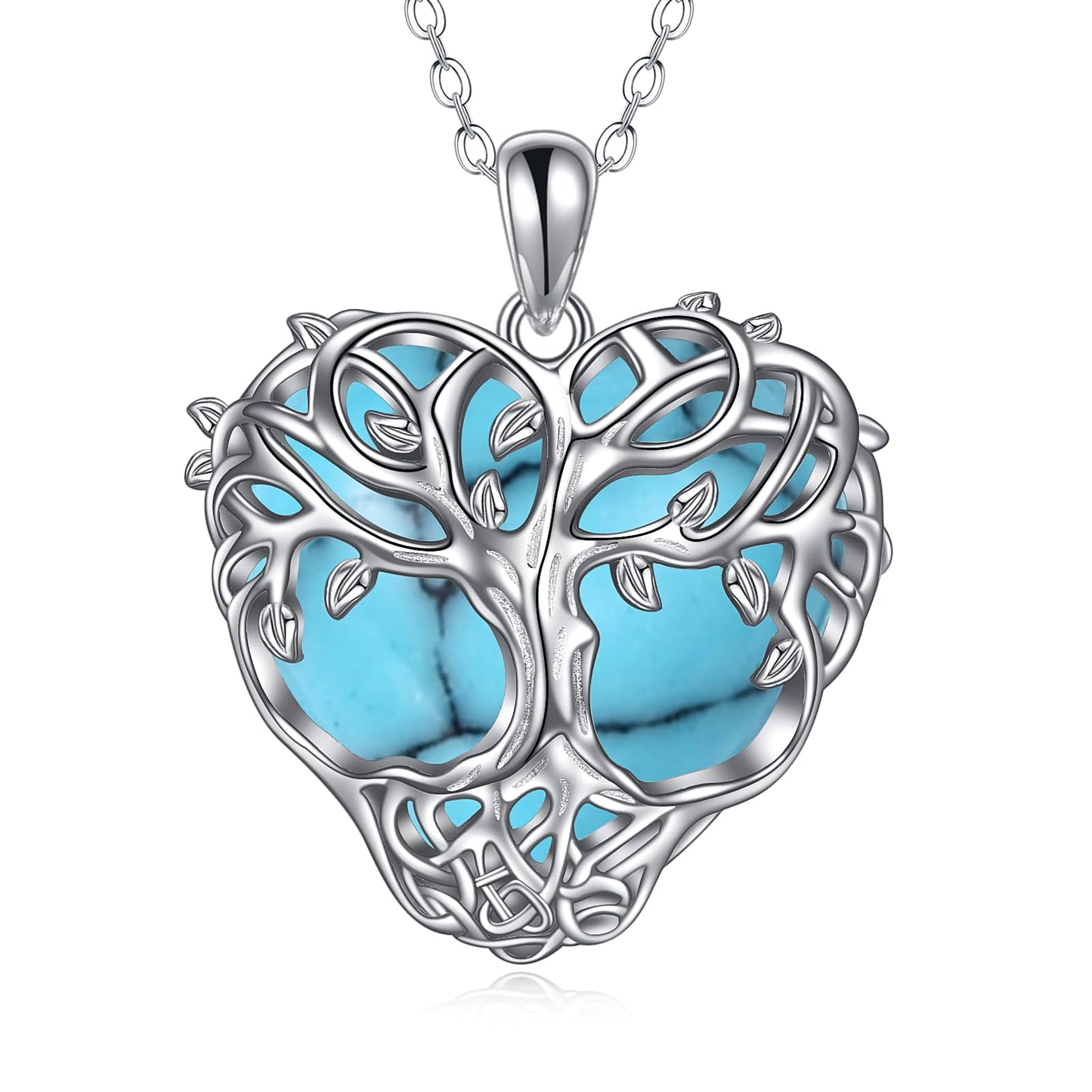 CRMAD Tree of Life Necklace Jewelry Sterling Silver Celtic Moonstone/Turquoise Pandant Gifts for Women