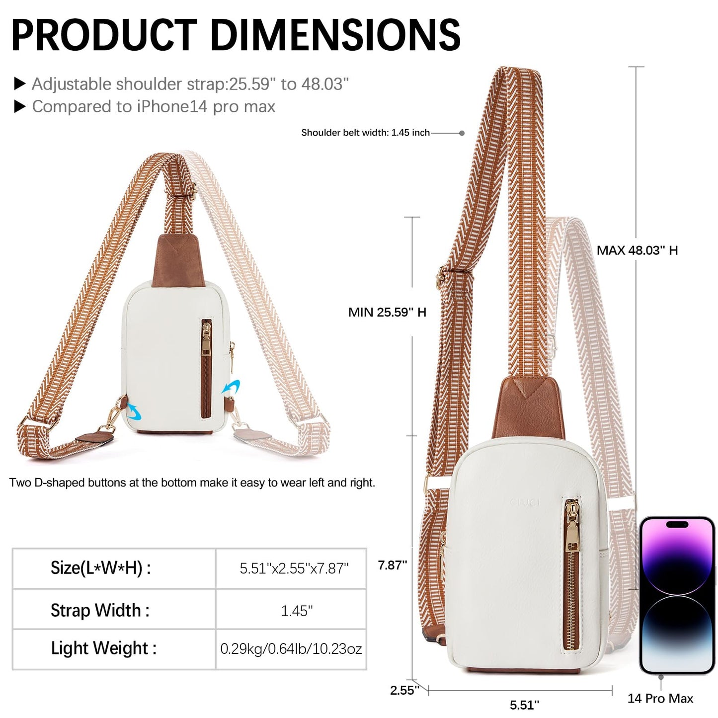 CLUCI Sling Bag Women Fanny Pack Crossbody Bag for Women Fashion Waist Pack with Guitar Strap Beige with Brown