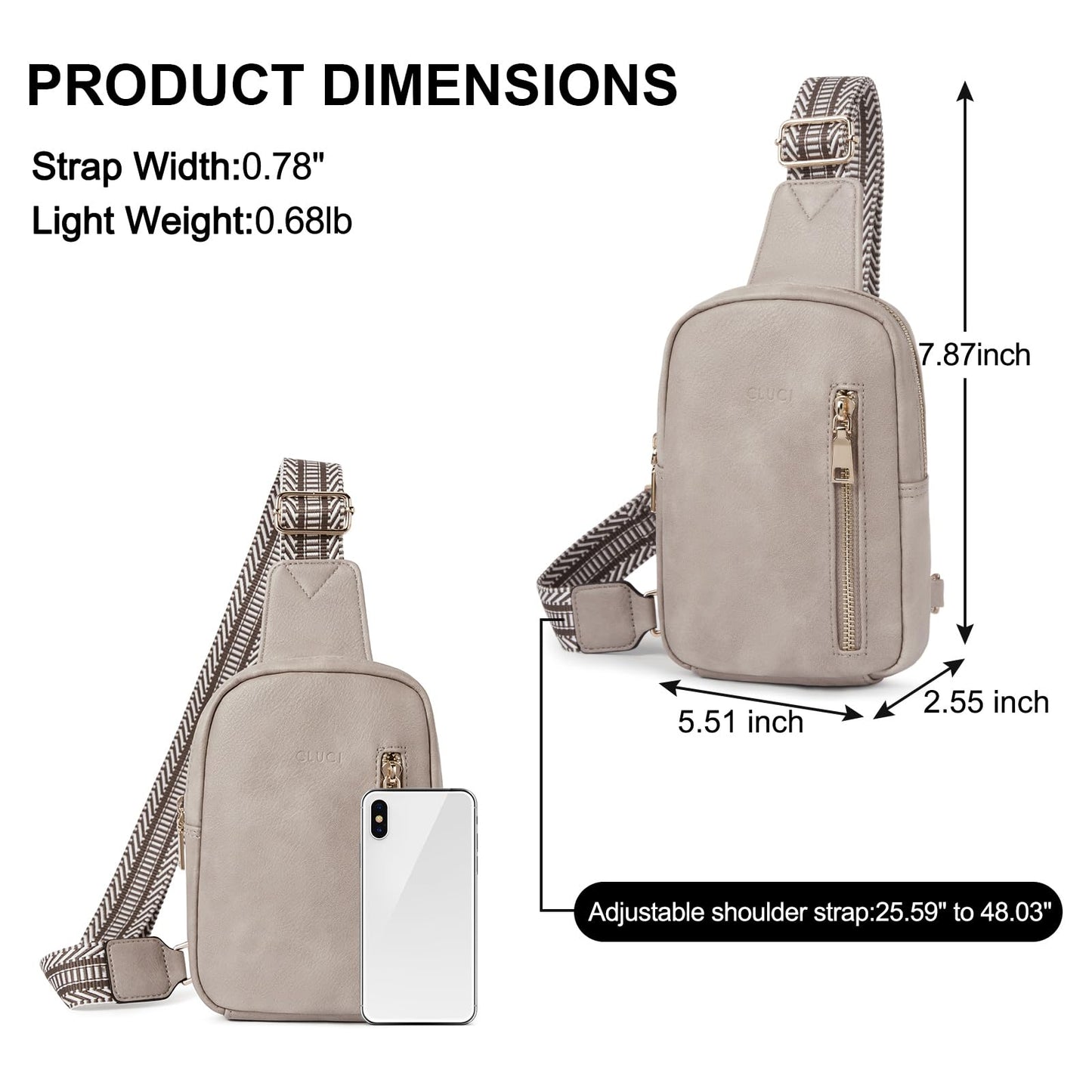 CLUCI Sling Bag Women Fanny Pack Crossbody Bag for Women Fashion Waist Pack with Guitar Strap Beige with Brown