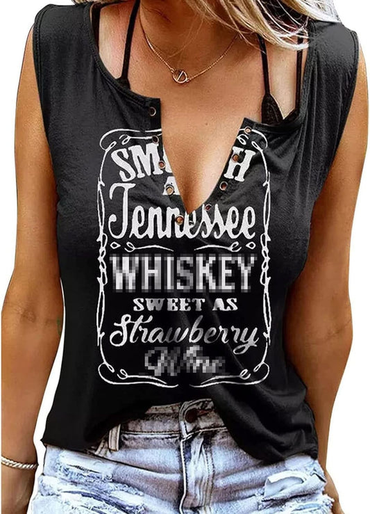 Sxkayxr Womens Smooth As Tennessee Whiskey Sweet As Strawberry Wine Sleeveless V-Neck Tank Tops