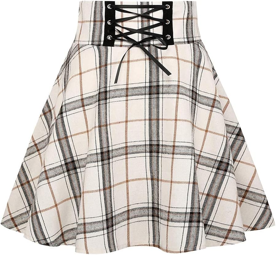 IDEALSANXUN Gothic Plaid Mini Skirts for Womens Short High Waist Plaid Skirts