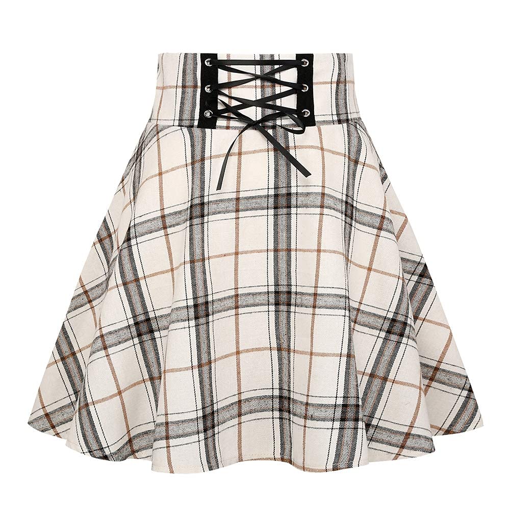 IDEALSANXUN Gothic Plaid Mini Skirts for Womens Short High Waist Plaid Skirts