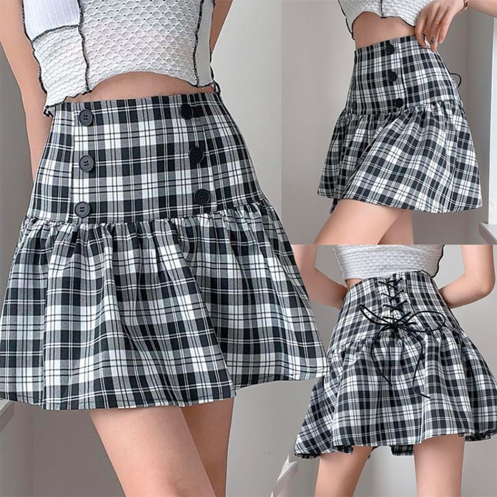 IDEALSANXUN Gothic Plaid Mini Skirts for Womens Short High Waist Plaid Skirts