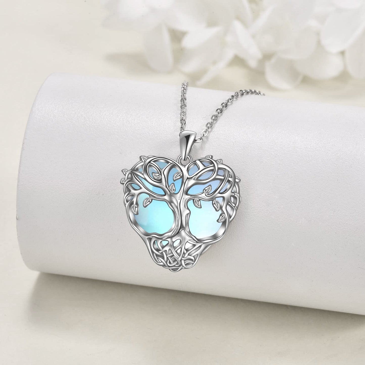 CRMAD Tree of Life Necklace Jewelry Sterling Silver Celtic Moonstone/Turquoise Pandant Gifts for Women