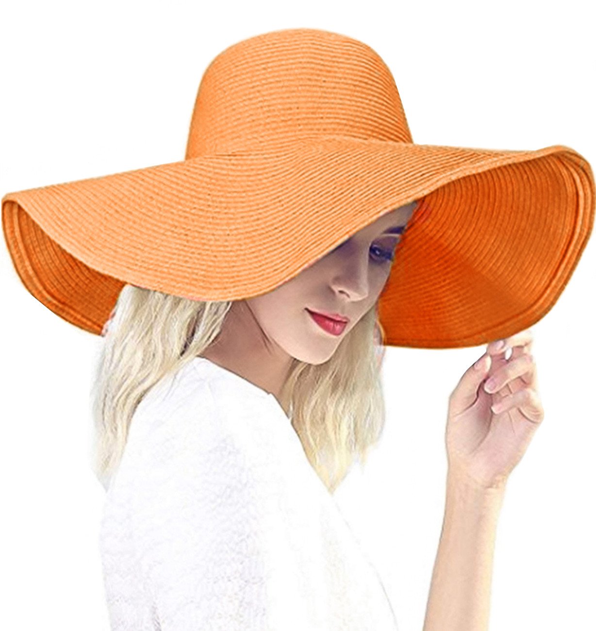 Baonmy Women’s Ridge Wide Brim Sun Hat Beachwear Summer Straw Hat