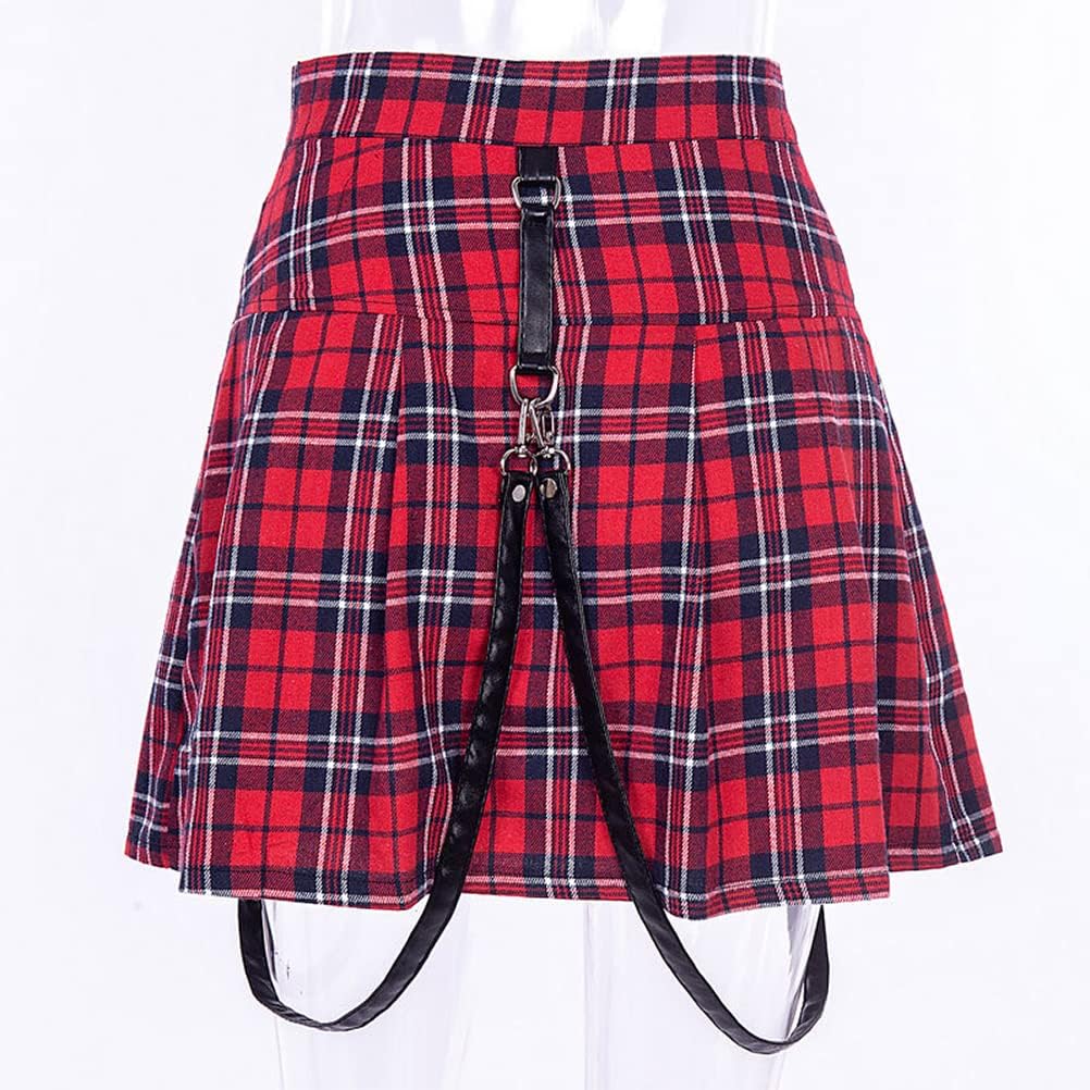 IDEALSANXUN Gothic Plaid Mini Skirts for Womens Short High Waist Plaid Skirts