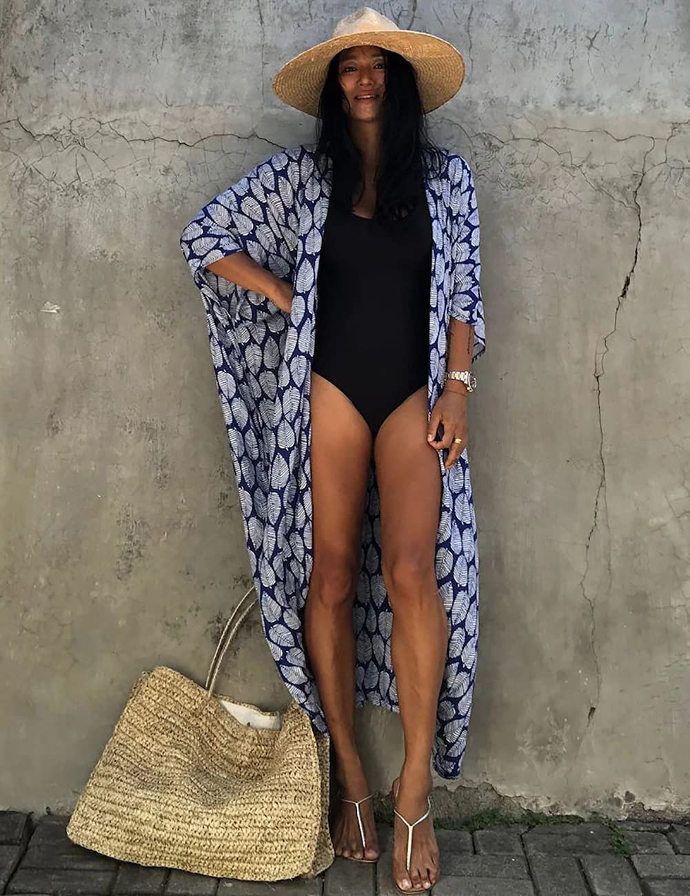 Bsubseach Stylish Tie Dye Open Front Long Kimono Swimsuit Cover up for Women