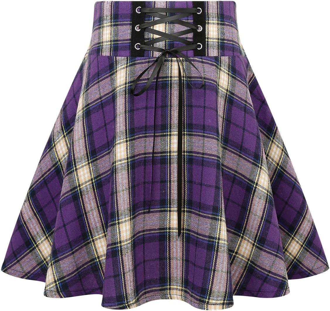 IDEALSANXUN Gothic Plaid Mini Skirts for Womens Short High Waist Plaid Skirts