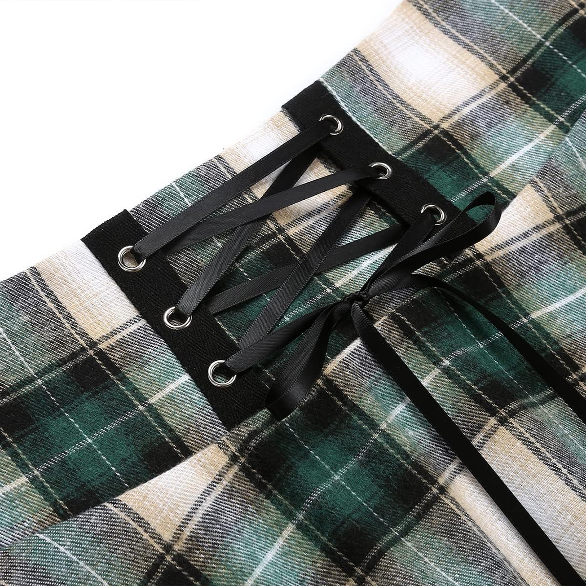 IDEALSANXUN Gothic Plaid Mini Skirts for Womens Short High Waist Plaid Skirts