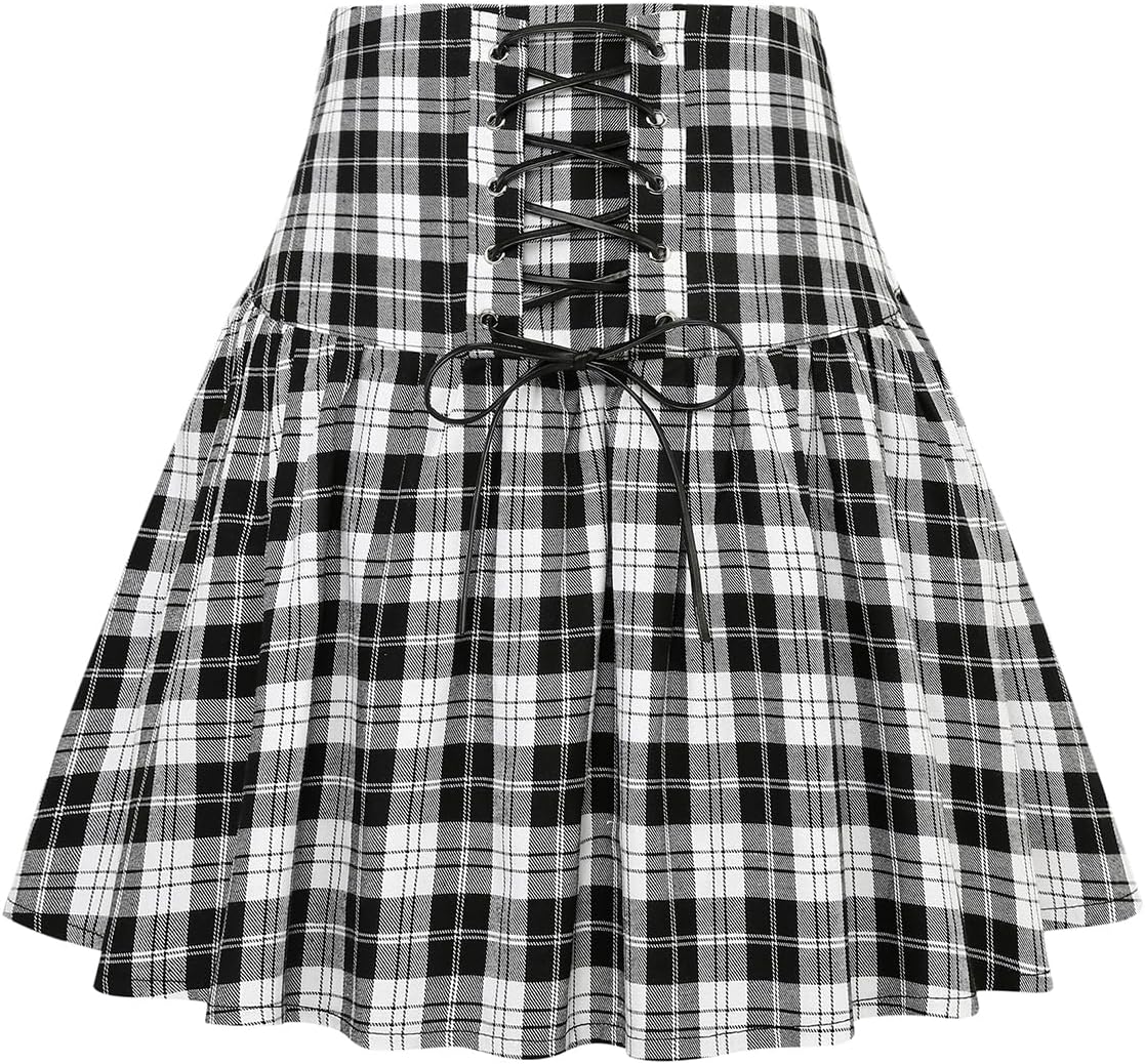 IDEALSANXUN Gothic Plaid Mini Skirts for Womens Short High Waist Plaid Skirts