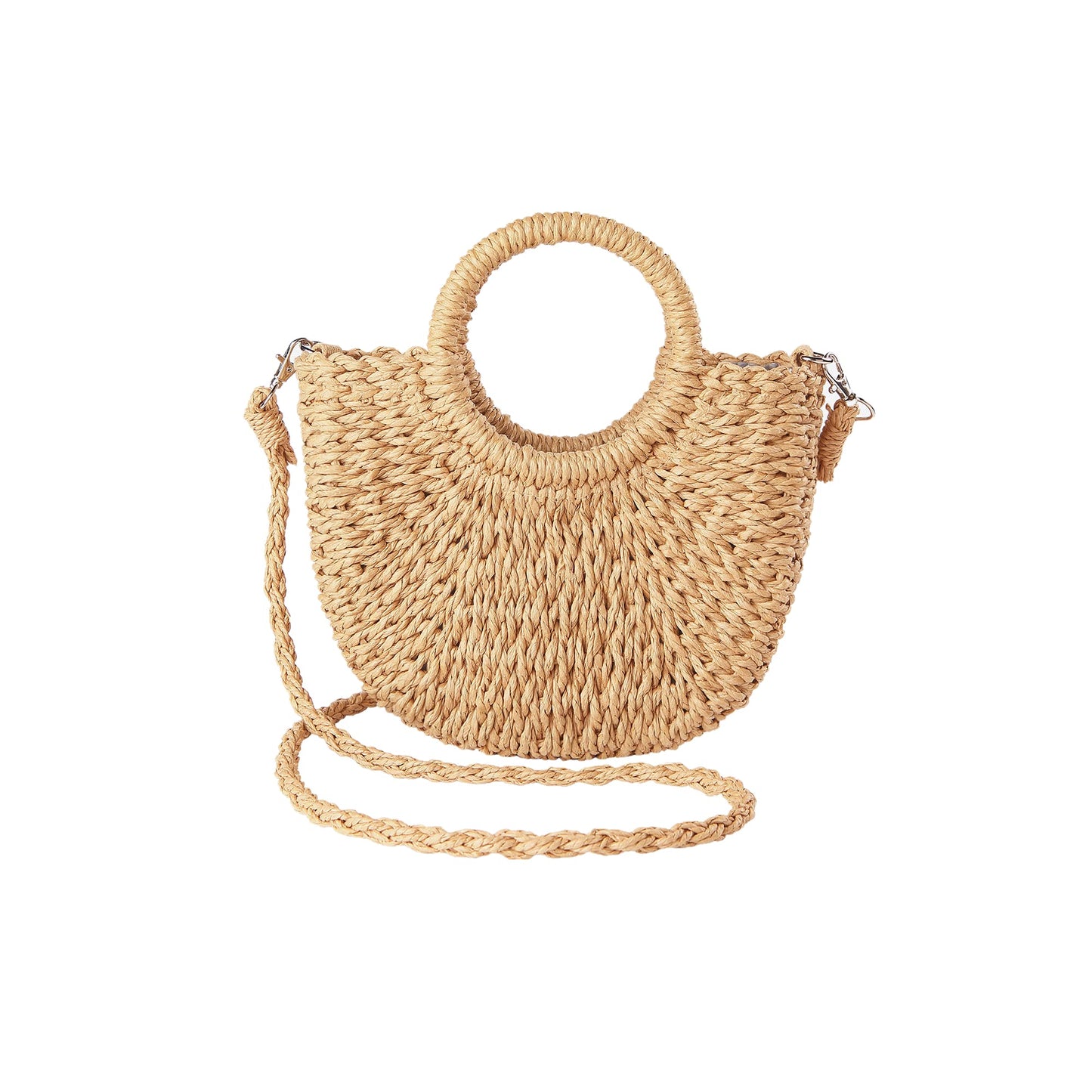 JOLLQUE Straw Beach Bag for Women, Summer Handwoven Tote Bags Purse with Tassel,Top Handle Straw Handbag Clutch