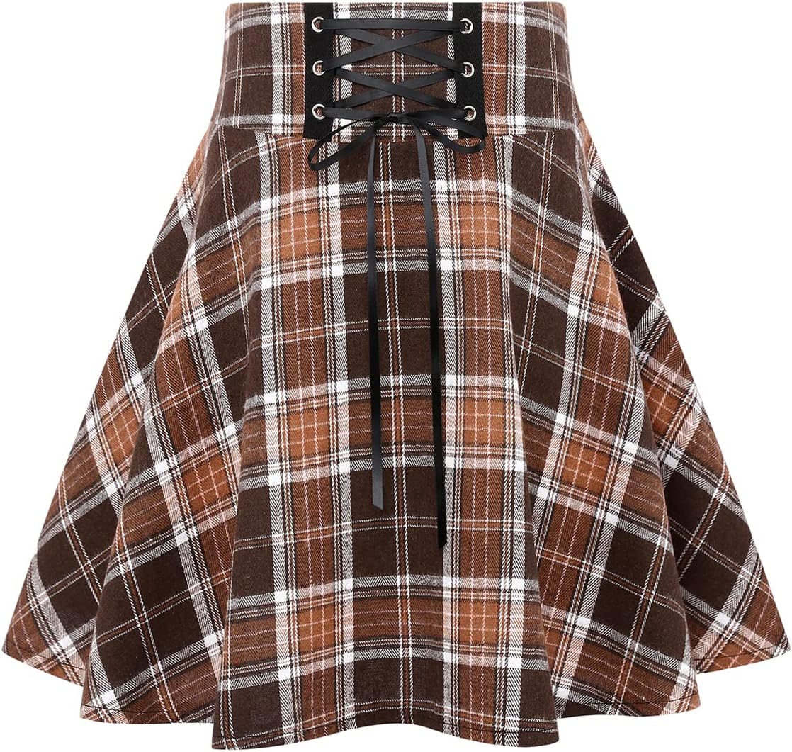 IDEALSANXUN Gothic Plaid Mini Skirts for Womens Short High Waist Plaid Skirts