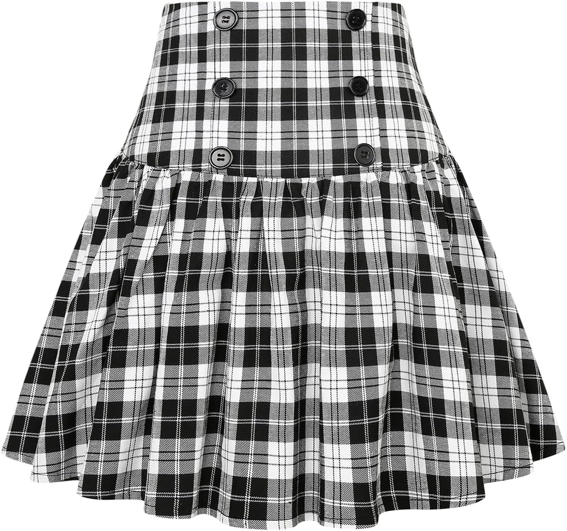 IDEALSANXUN Gothic Plaid Mini Skirts for Womens Short High Waist Plaid Skirts