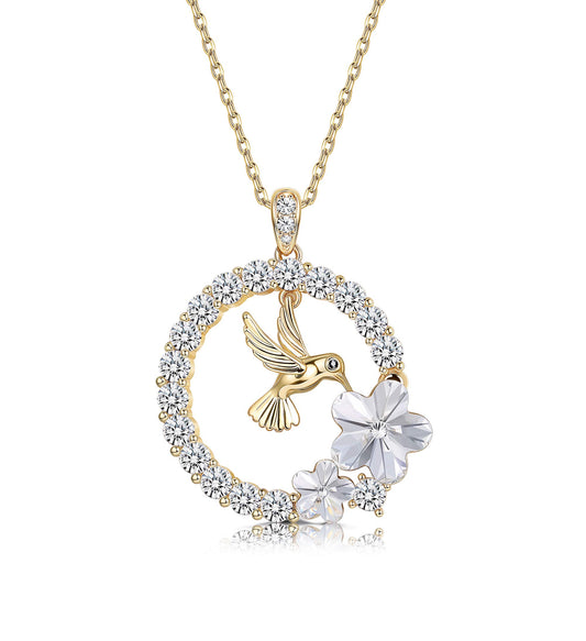 Sllaiss 18K Gold Plated Hummingbird Pendant Necklace for Women Circle Necklace, Animal Necklace Crystals from Austria ,Jewelry Gifts for Mother's Day