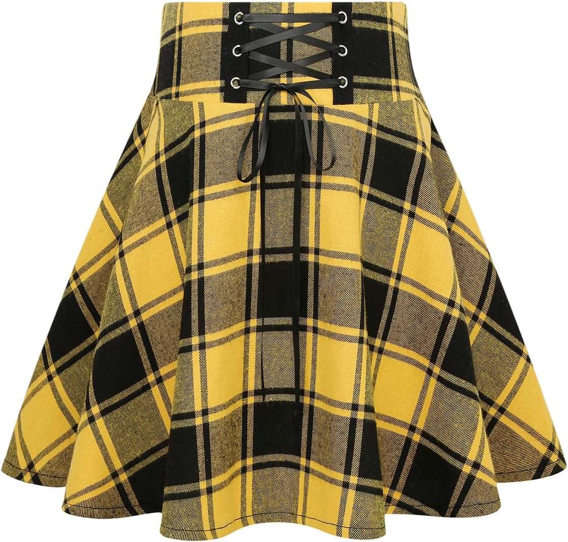 IDEALSANXUN Gothic Plaid Mini Skirts for Womens Short High Waist Plaid Skirts