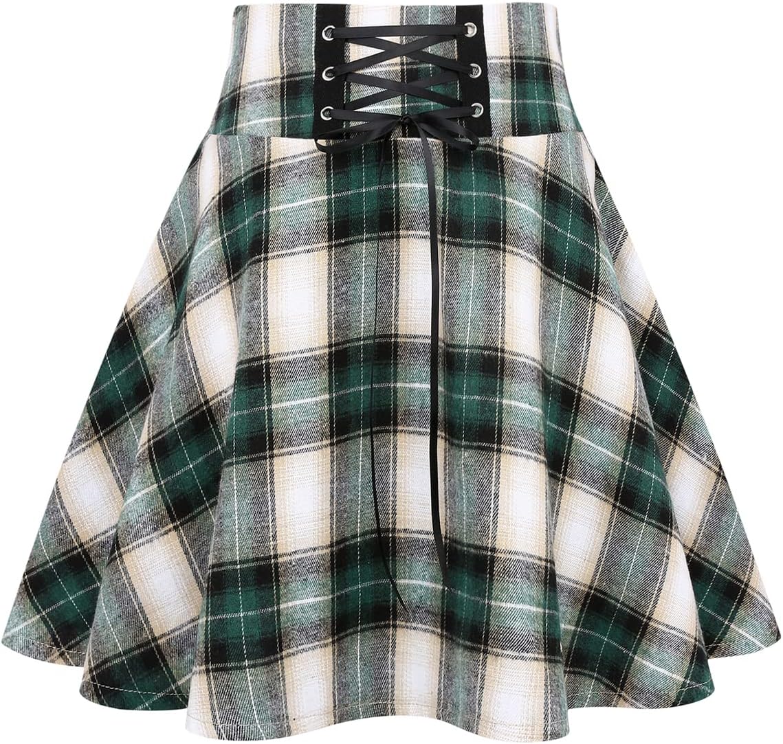 IDEALSANXUN Gothic Plaid Mini Skirts for Womens Short High Waist Plaid Skirts