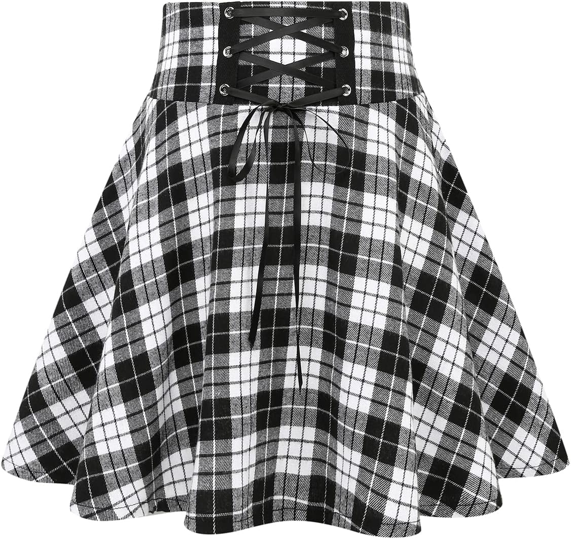 IDEALSANXUN Gothic Plaid Mini Skirts for Womens Short High Waist Plaid Skirts