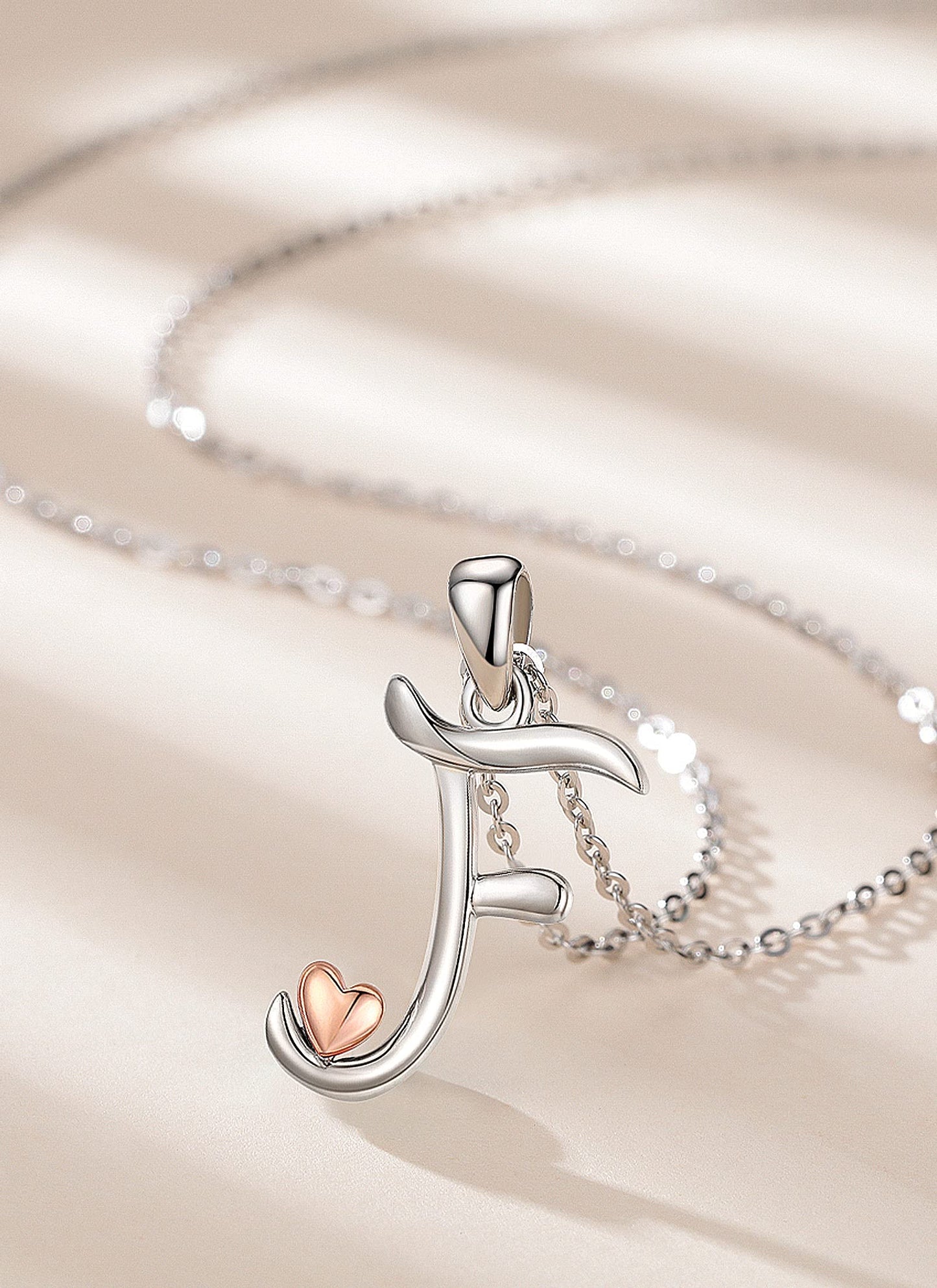 CELESTIA Sterling Silver Initial Necklaces 26 Letter Pendant with Rose Gold Heart - 18 Inch Chain