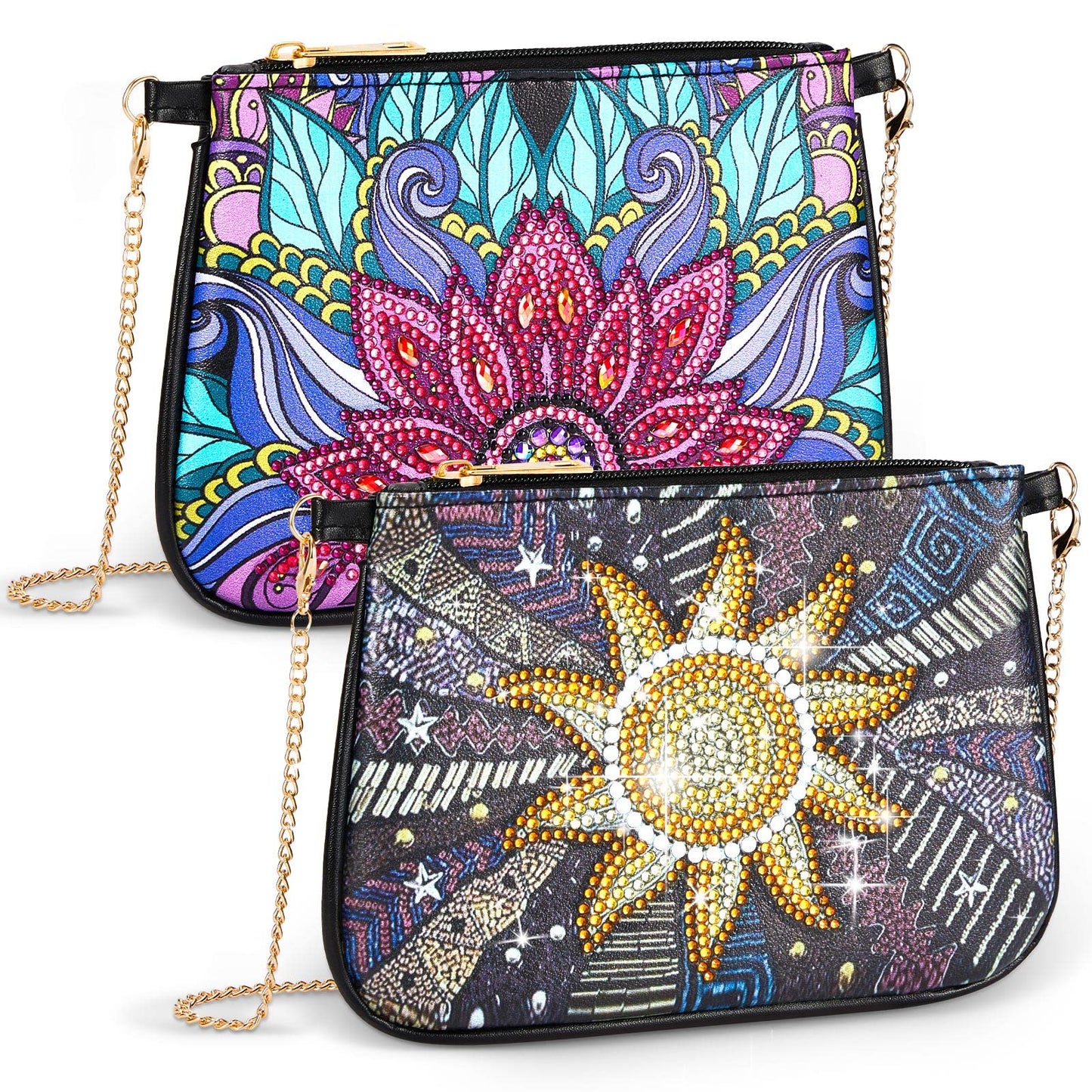 Geyoga 2 Pcs Diamond Painting Purse Diamond Art Crossbody Bag Shoulder Makeup Bag Chain Leather Clutch for Women DIY Craft