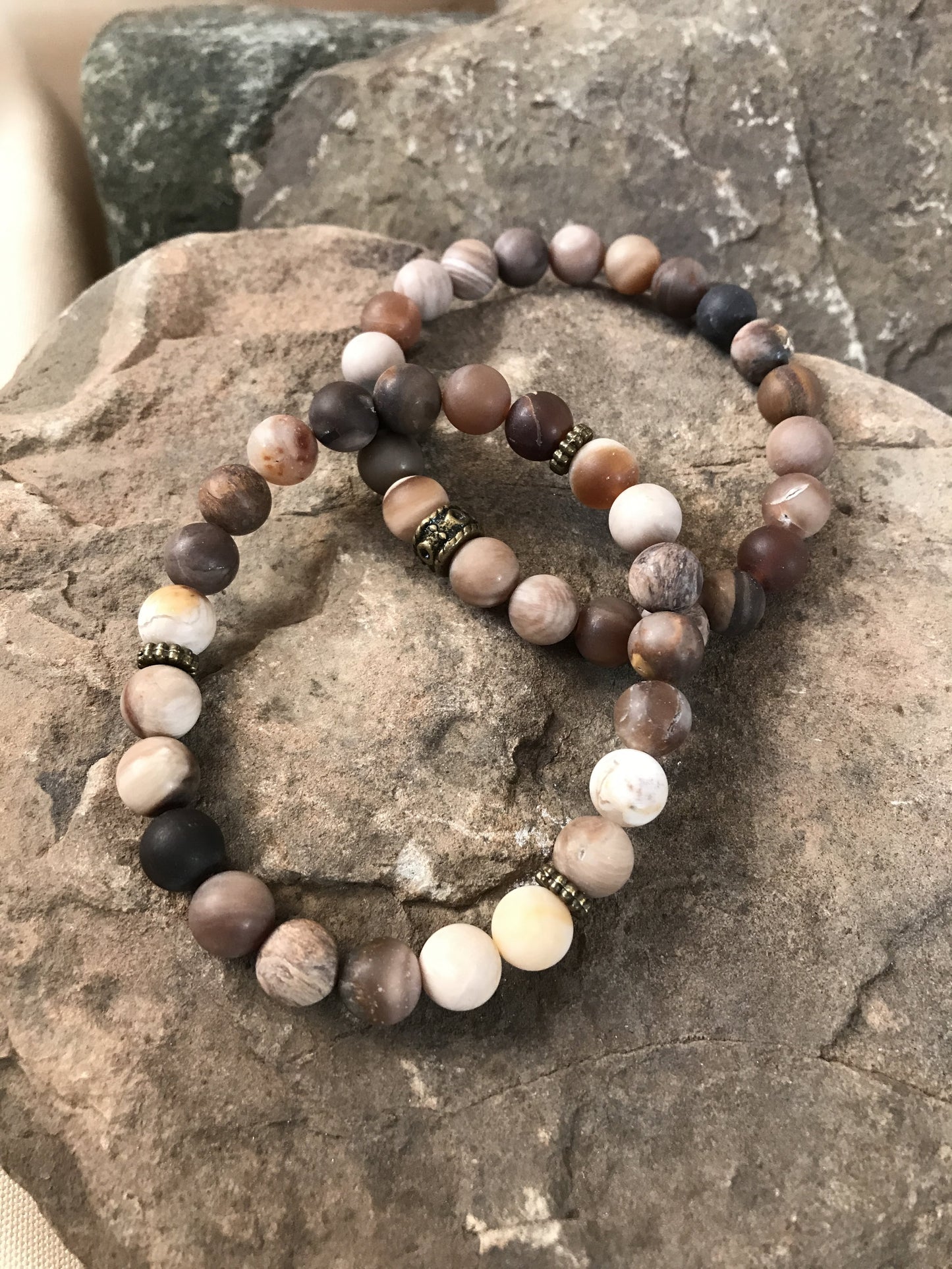 Wood Opalite Matte Bead Bracelet