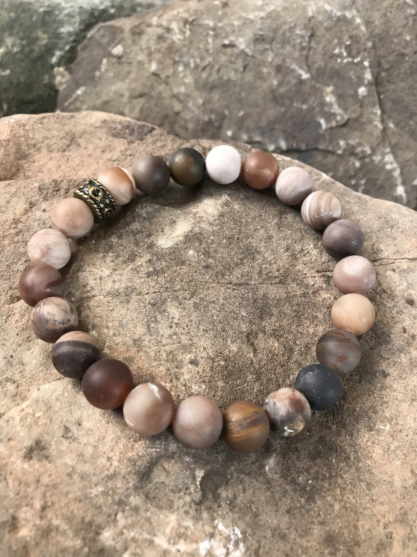 Wood Opalite Matte Bead Bracelet