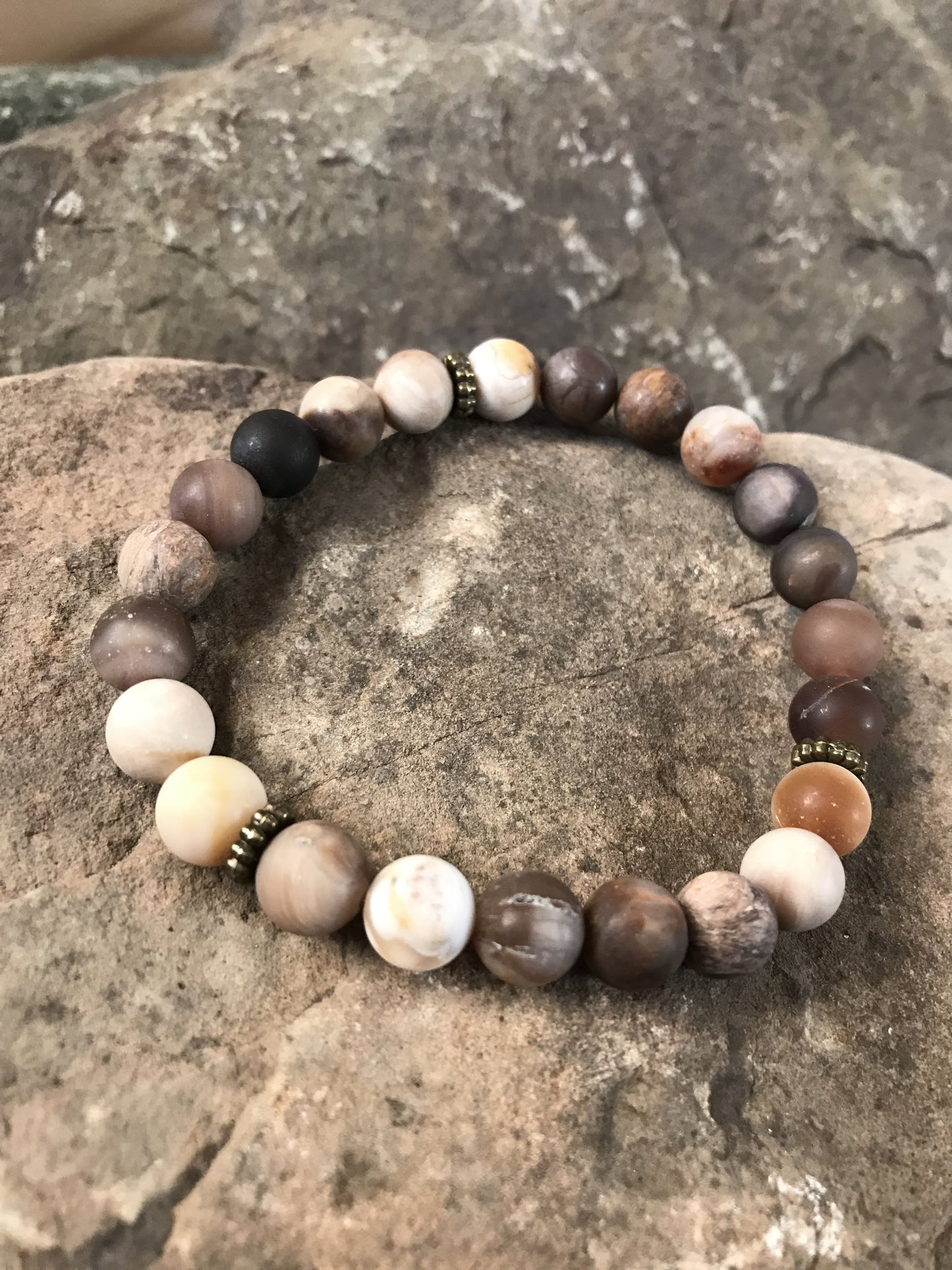 Wood Opalite Matte Bead Bracelet