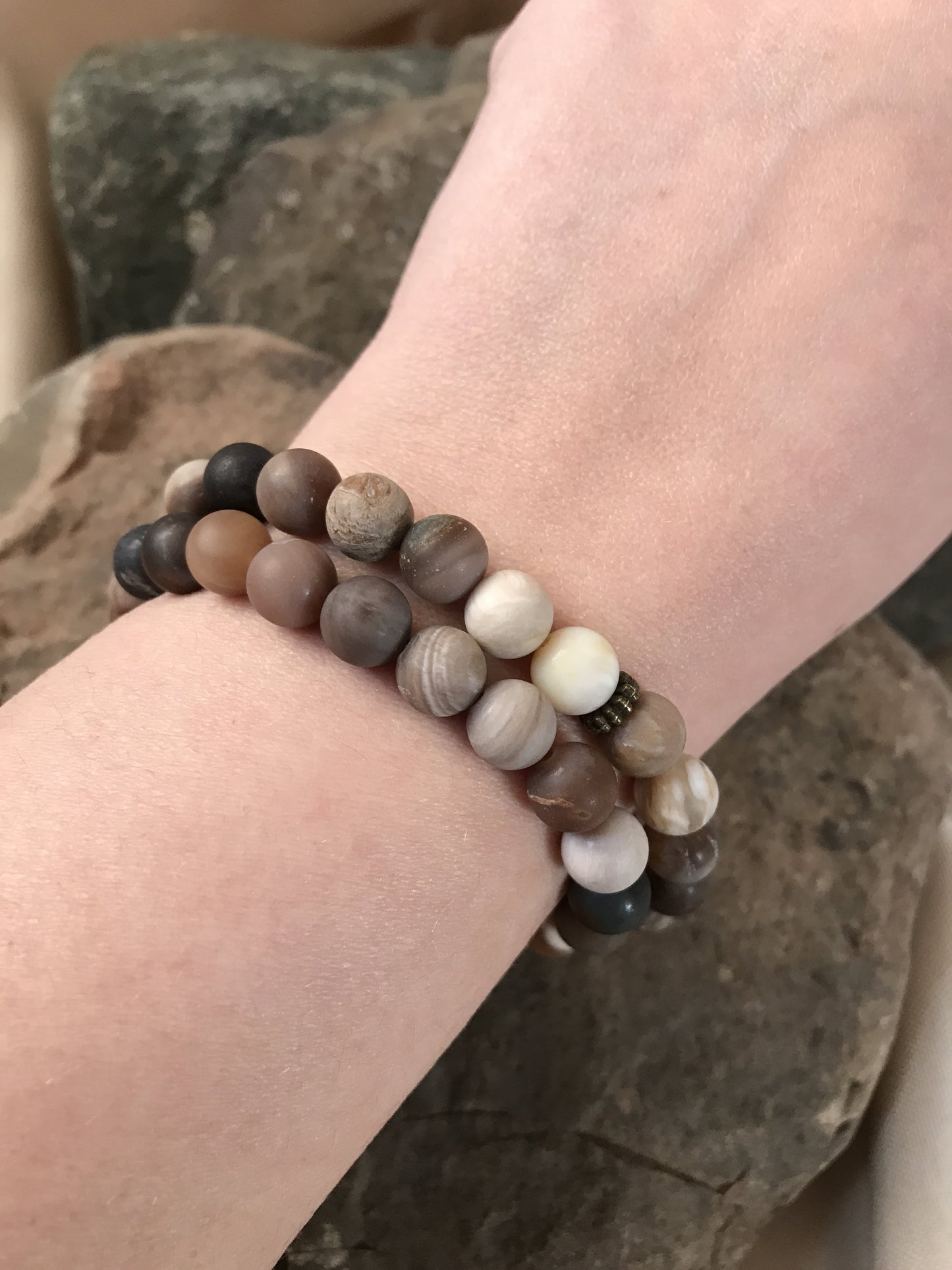 Wood Opalite Matte Bead Bracelet