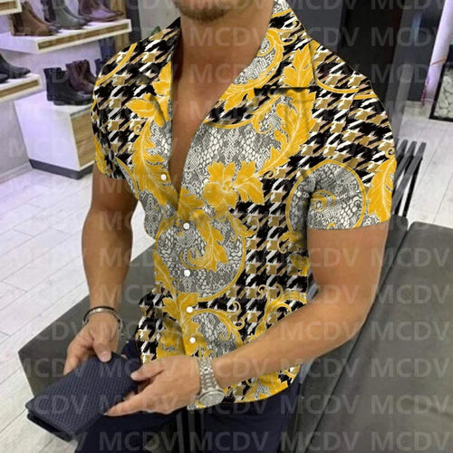 Tropical Plants Pattern 3D Printed Casual Button Shirt Men's Hawaiian