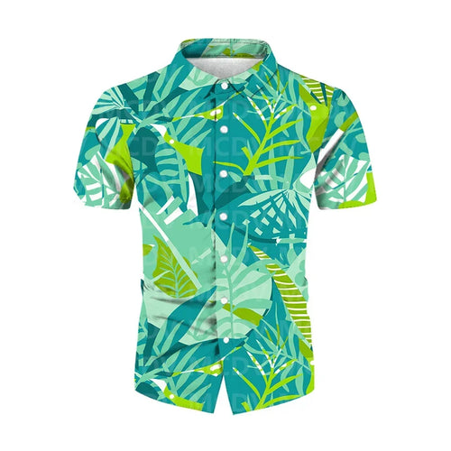 Tropical Plants Pattern 3D Printed Casual Button Shirt Men's Hawaiian