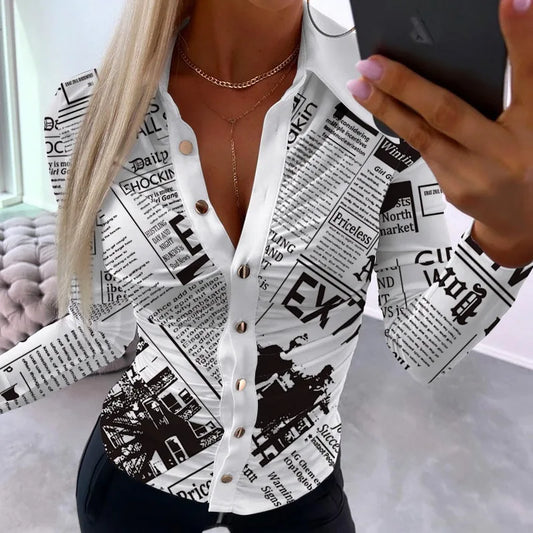 Spring Summer New Shirt Top Women's Fashion Letter Print Slim Shirt