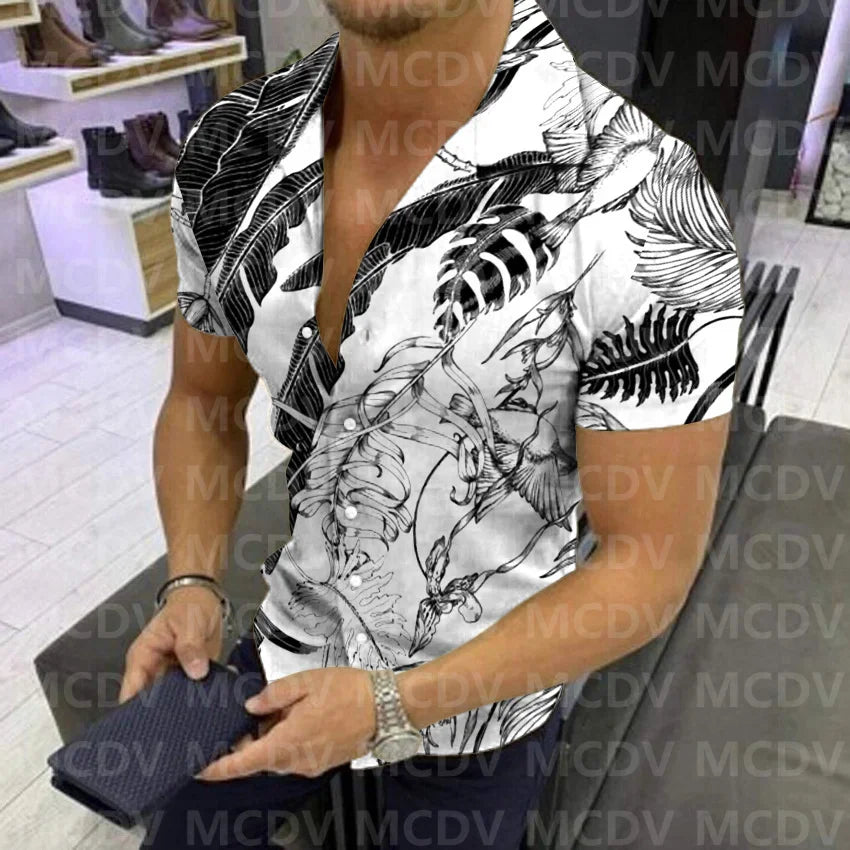 Tropical Plants Pattern 3D Printed Casual Button Shirt Men's Hawaiian