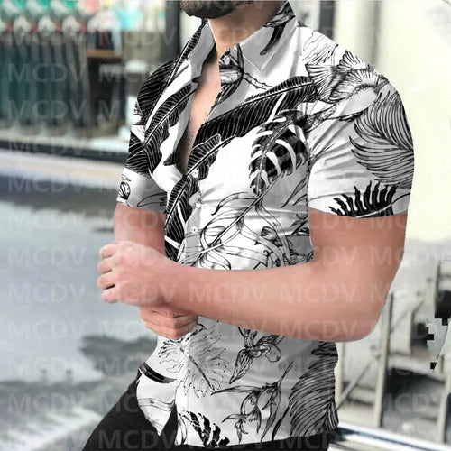 Tropical Plants Pattern 3D Printed Casual Button Shirt Men's Hawaiian