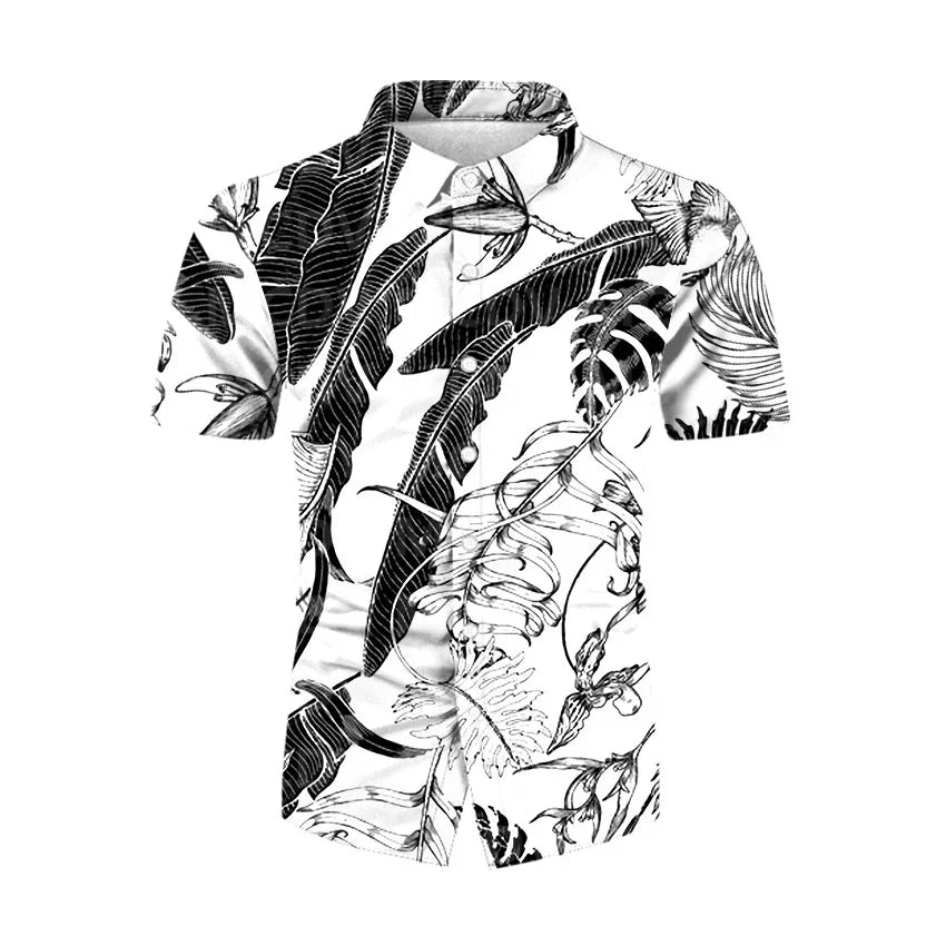 Tropical Plants Pattern 3D Printed Casual Button Shirt Men's Hawaiian