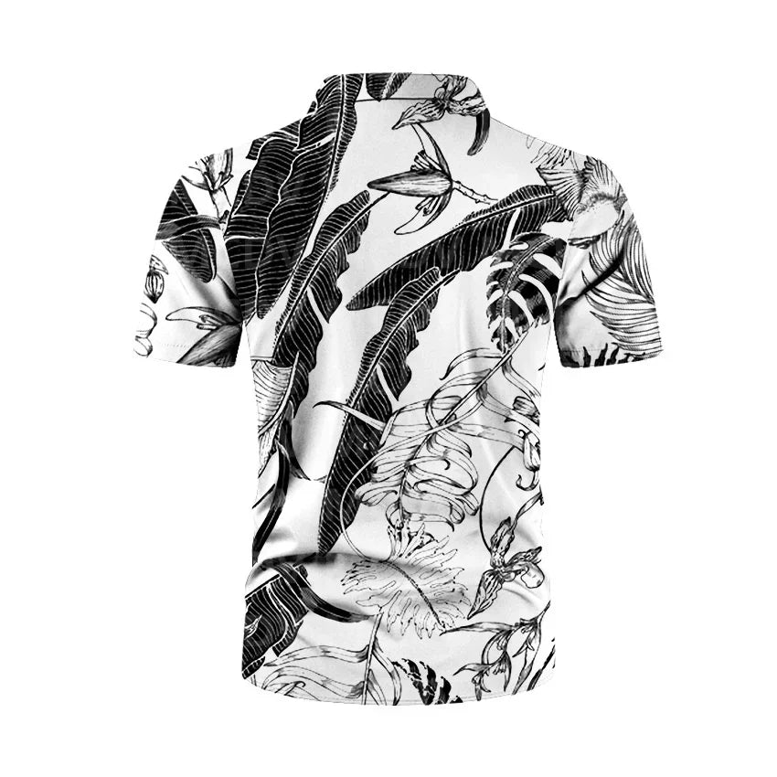 Tropical Plants Pattern 3D Printed Casual Button Shirt Men's Hawaiian