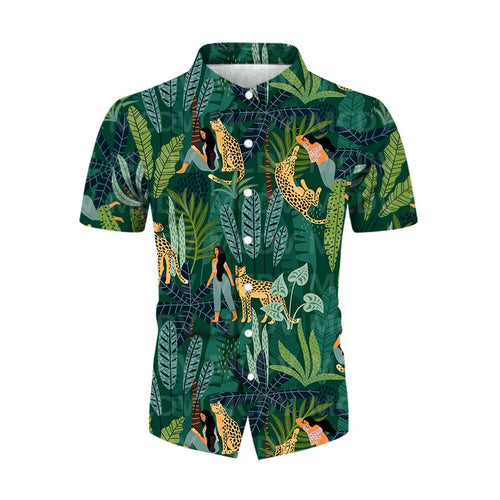 Tropical Plants Pattern 3D Printed Casual Button Shirt Men's Hawaiian