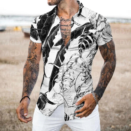 Tropical Plants Pattern 3D Printed Casual Button Shirt Men's Hawaiian